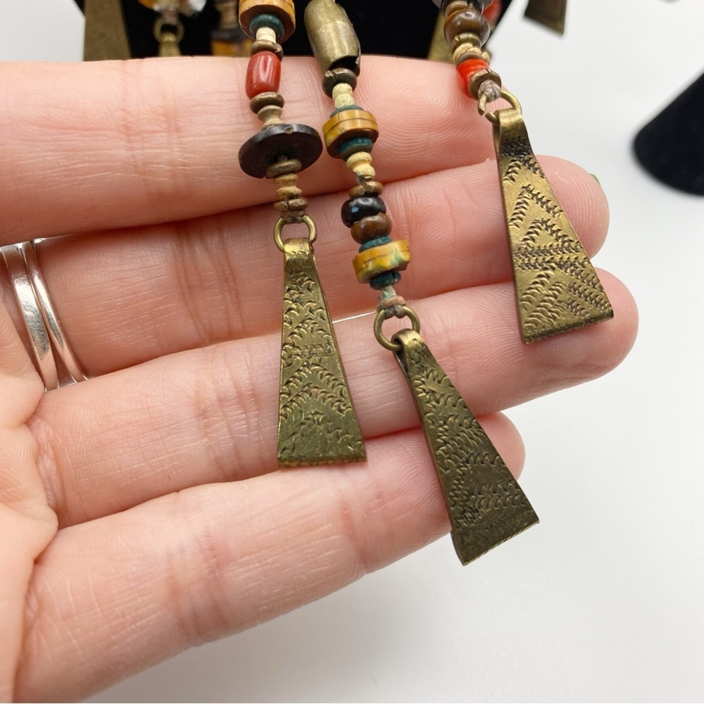 Vintage Tribal Beaded Bronze Bohemian Waterfall Necklace And Earrings Set - Picture 3 of 13